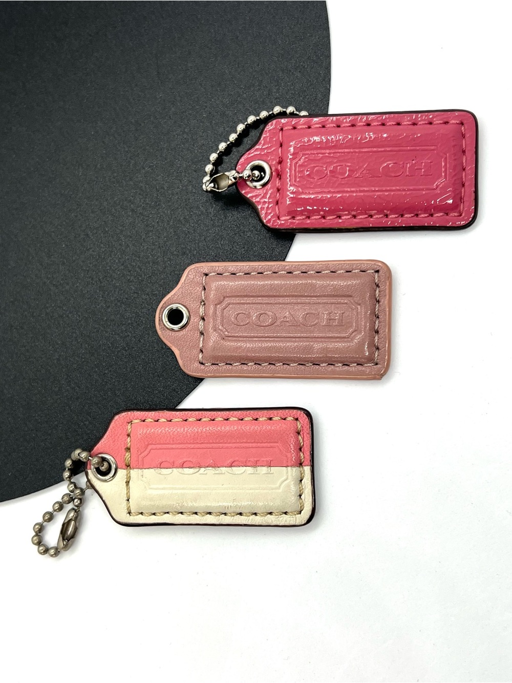Coach Leather Hang Tag Lot of 3 Pink Replacement Tags Mixed Condition